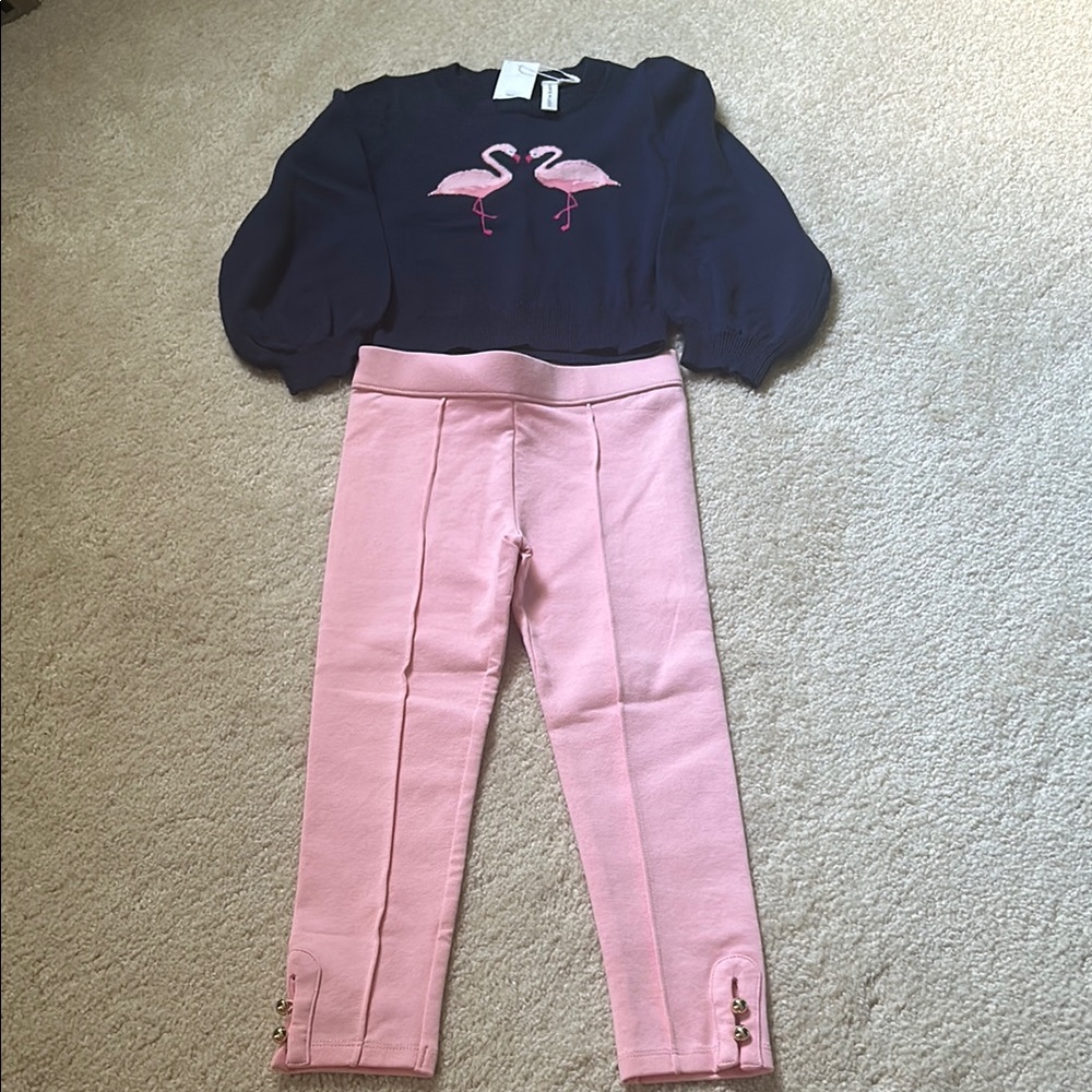 Janie and Jack Navy and Pink Flamingo Set